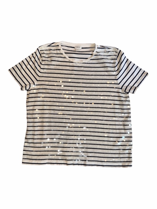 J. Crew Tops - J. Crew White & Black Striped Sequin Short Sleeve Tee